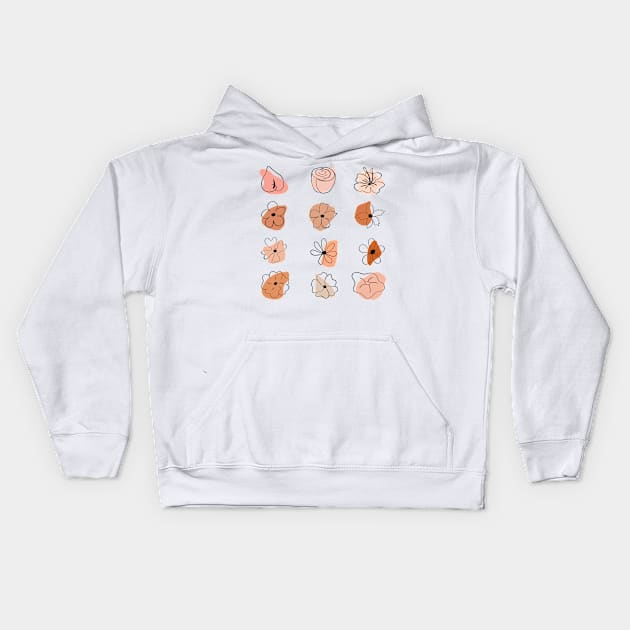 hand drawn peach orange flowers Kids Hoodie by Leticia Diab